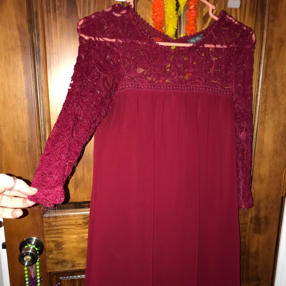 Red short dress with lace detailing